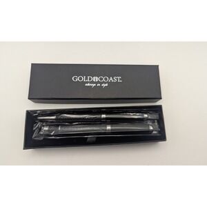 Set of 2 Gold Coast Pens Black Silver Textured Grip New in Box Office Supplies